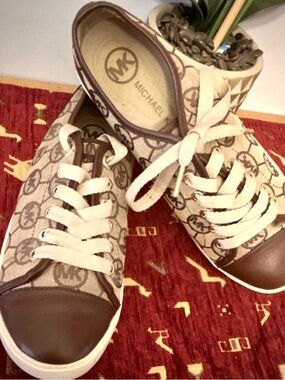 Michael Kors Brown Logo Canvas Sneakers with Cream Laces